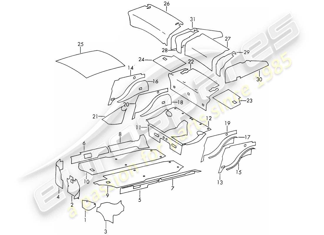 porsche 911/912 (1967) body shell - sound absorber part diagram