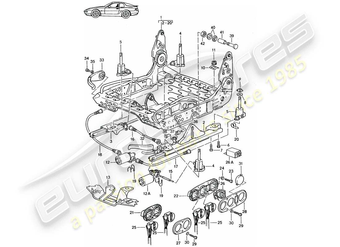 porsche seat 944/968/911/928 (1986) frame for seat - sports seat - electrically adjustable - d - mj 1992>> - mj 1995 parts diagram