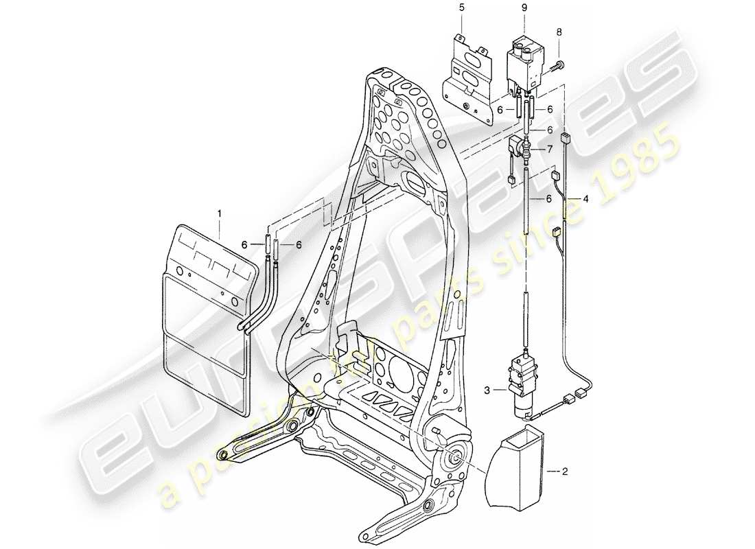 porsche 996 t/gt2 (2005) lumbar support parts diagram