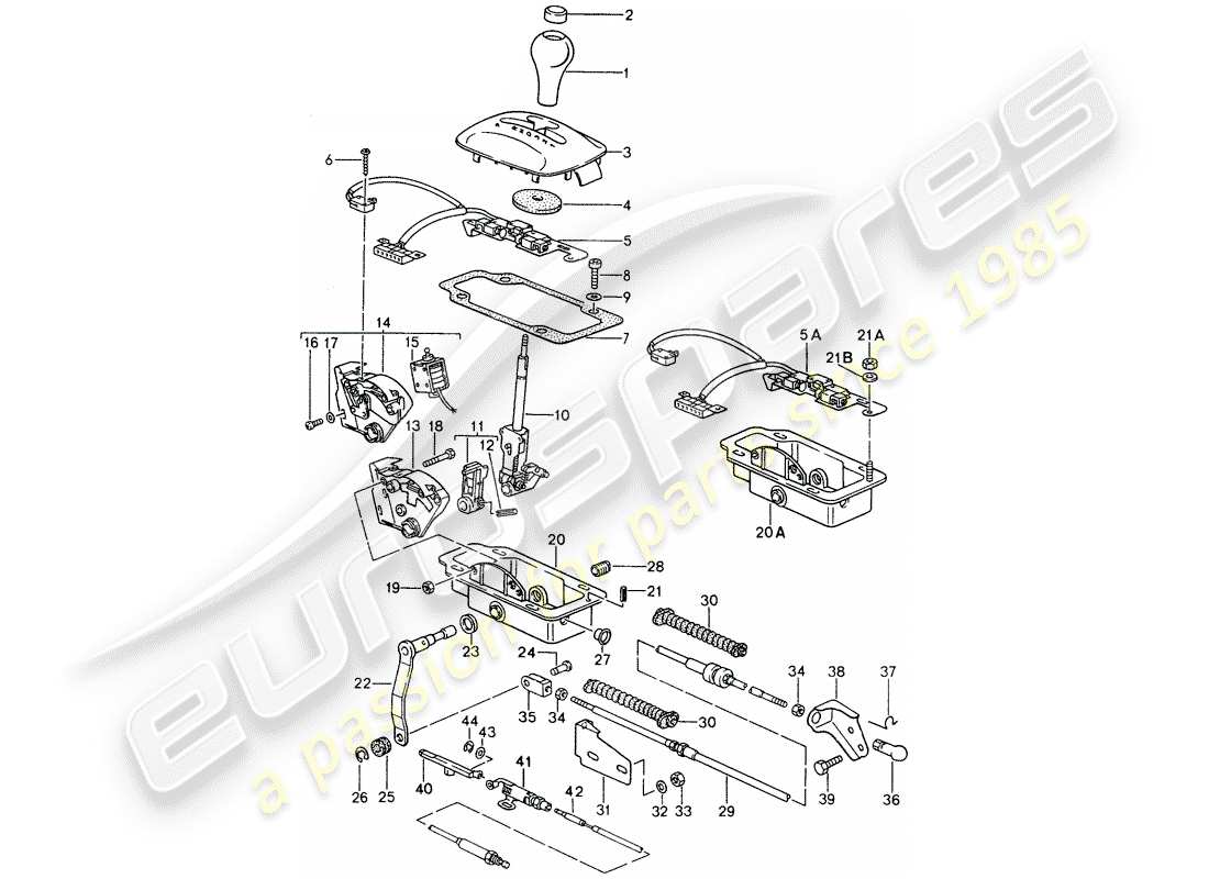 porsche 968 (1994) selector lever - tiptronic - shift-lock - key-lock part diagram