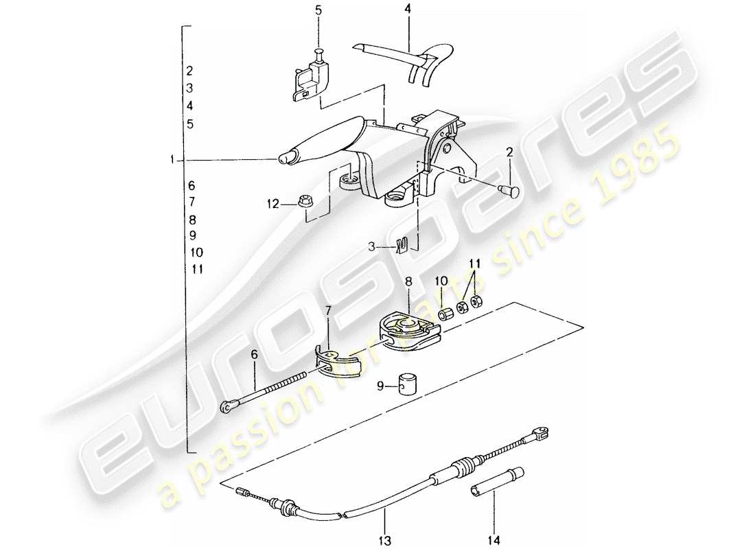 porsche 996 (2000) handbrake - hand brake lever part diagram