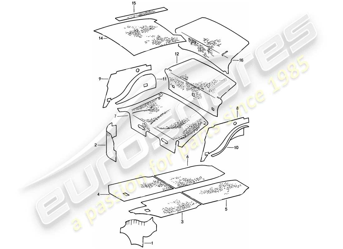 porsche 1985 (911) body shell - sound absorbers parts diagram