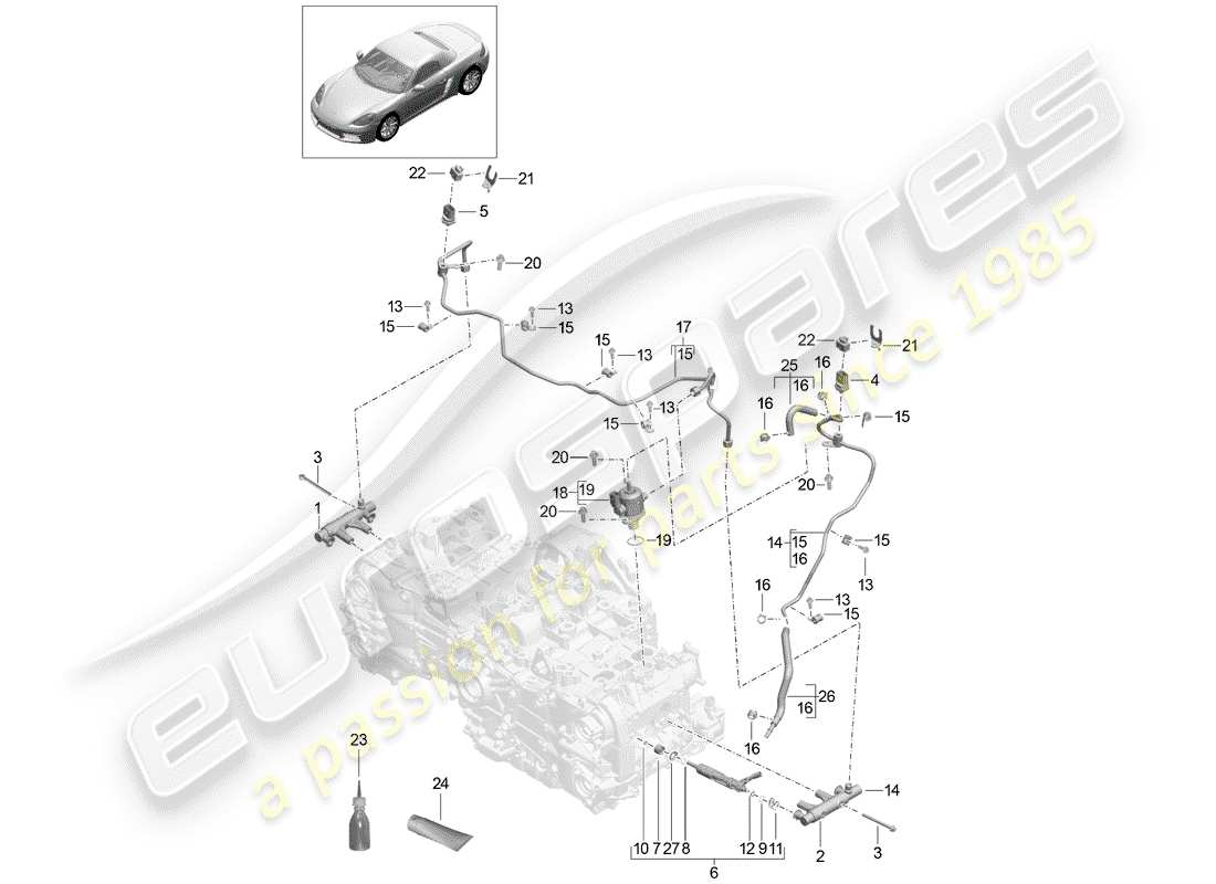 porsche 718 boxster (2019) fuel collection pipe part diagram