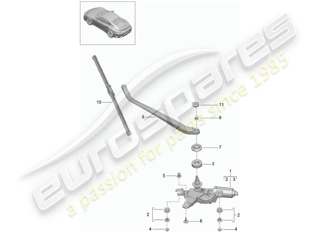 porsche 991 turbo (2015) rear window wiper parts diagram