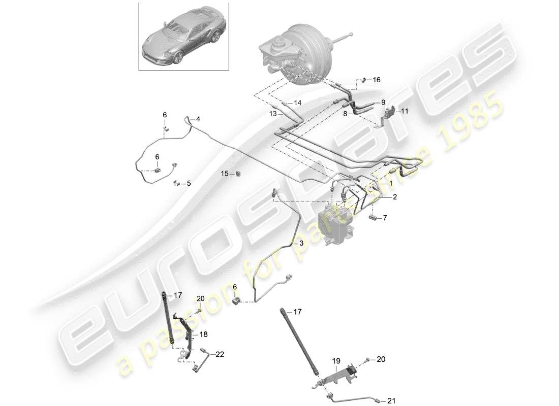 porsche 991 turbo (2019) brake line parts diagram