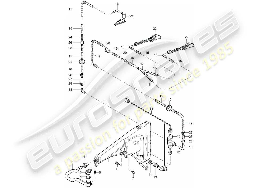 porsche cayenne (2008) windshield washer unit part diagram