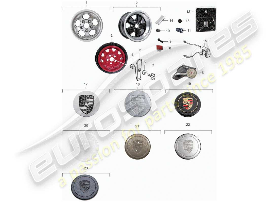 porsche 911 (1985) wheels part diagram