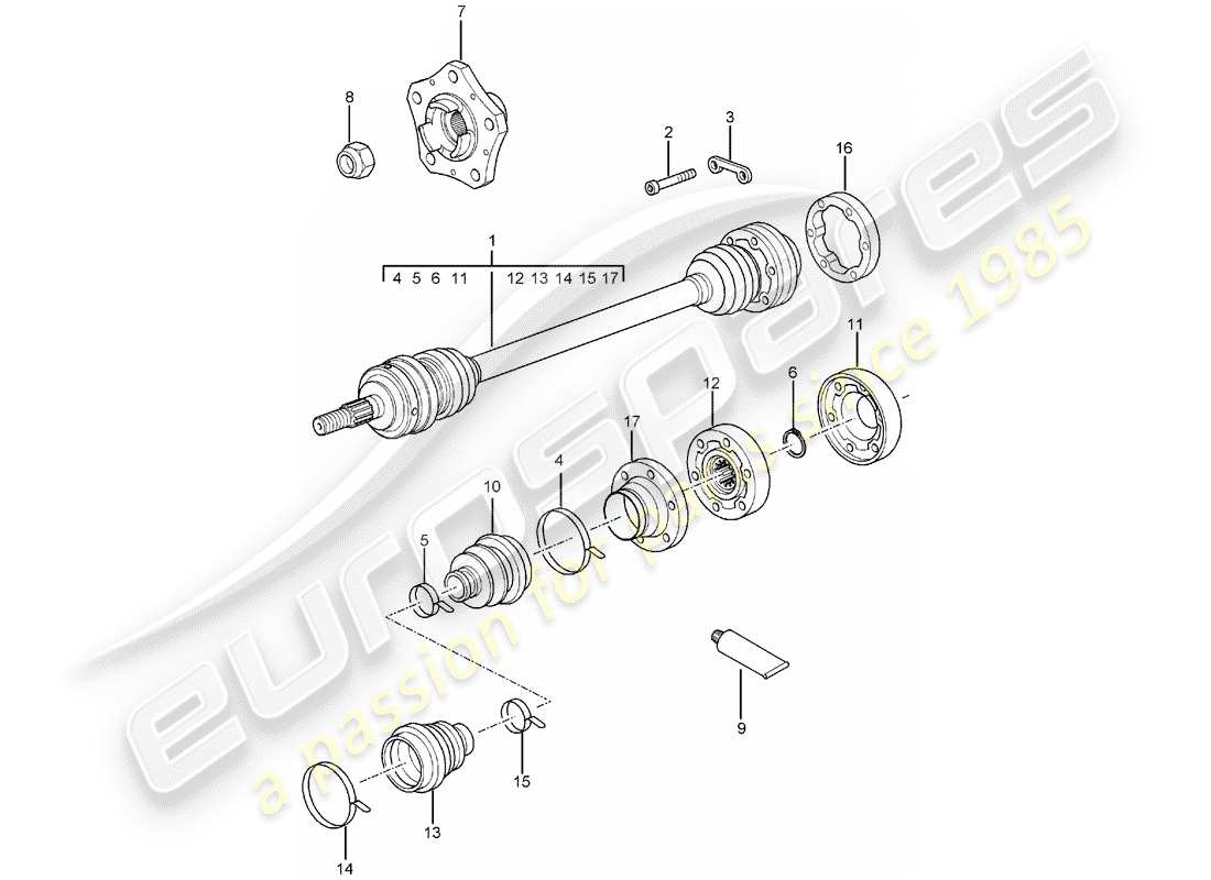 porsche 996 t/gt2 (2005) drive shaft - wheel hub part diagram