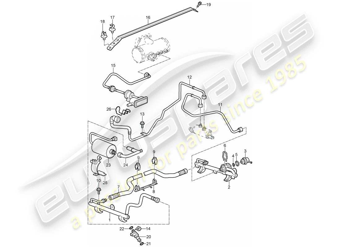 porsche 997 t/gt2 (2009) fuel collection pipe parts diagram