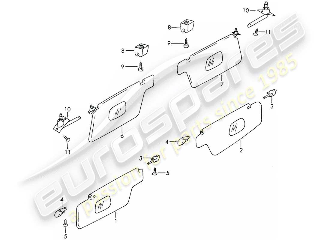 porsche 911/912 (1967) sun vizors part diagram