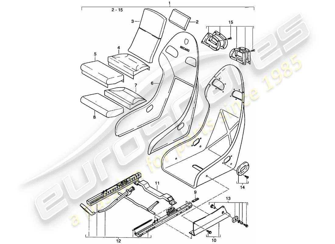 porsche 996 t/gt2 (2005) seat - perlon velour parts diagram