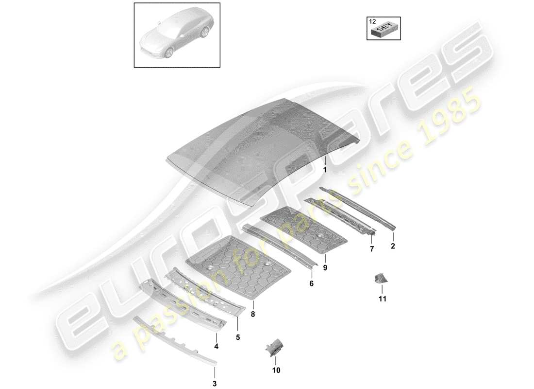 porsche panamera 971 (2020) roof part diagram