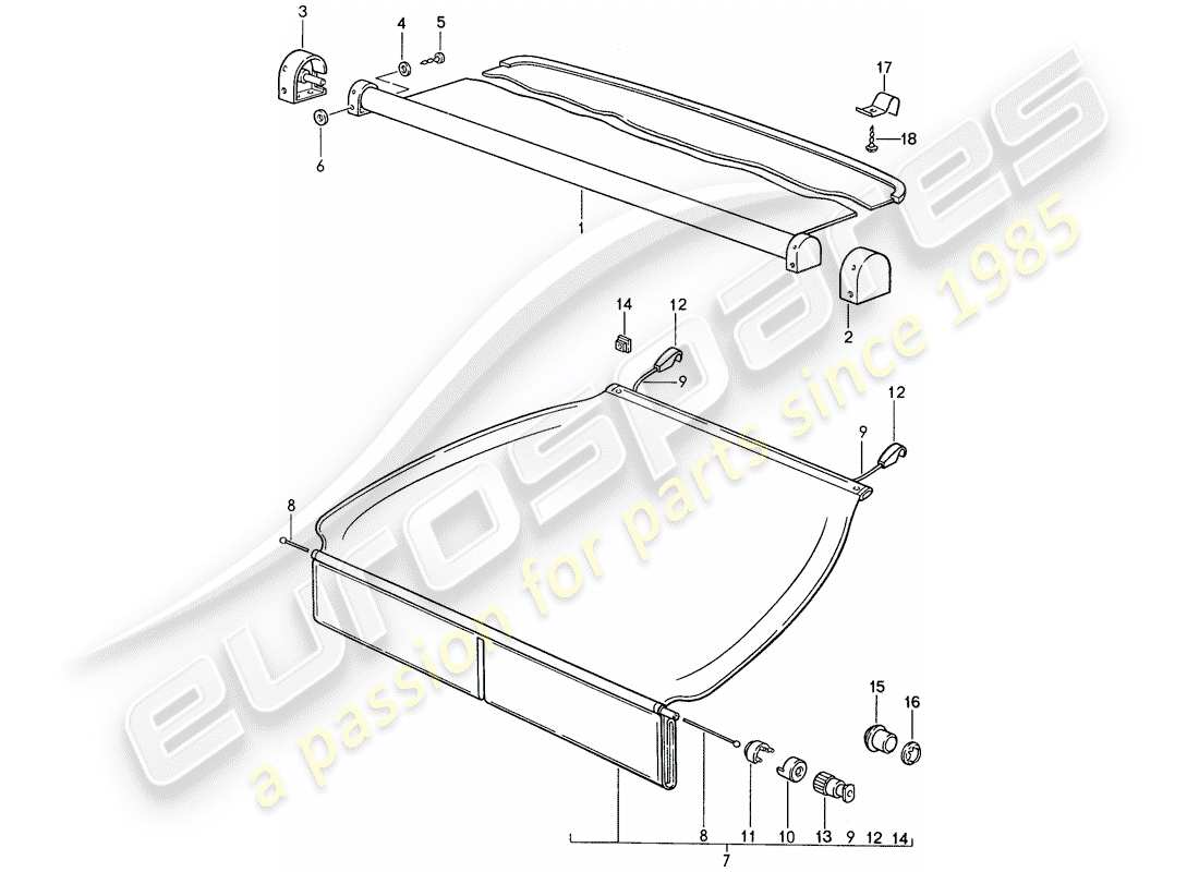 porsche 944 (1989) luggage compartment cover part diagram