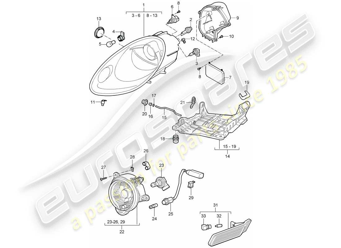 porsche cayman 987 (2006) headlamp part diagram