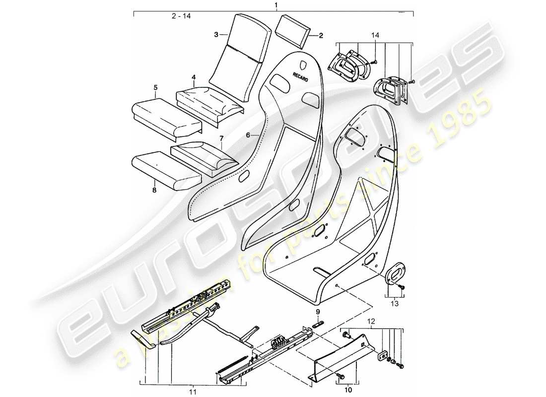 porsche 996 (2003) seat - with: parts diagram