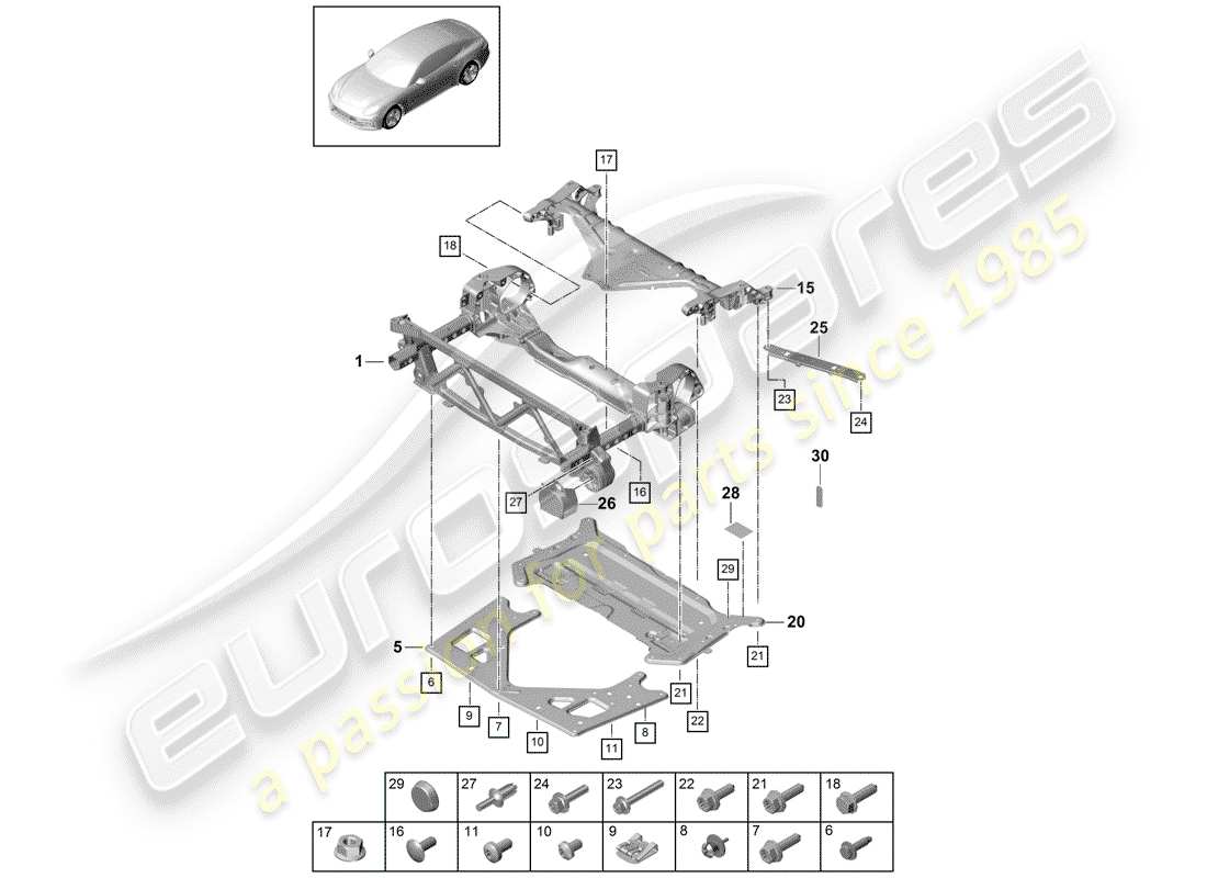 porsche panamera 971 (2019) sub frame parts diagram