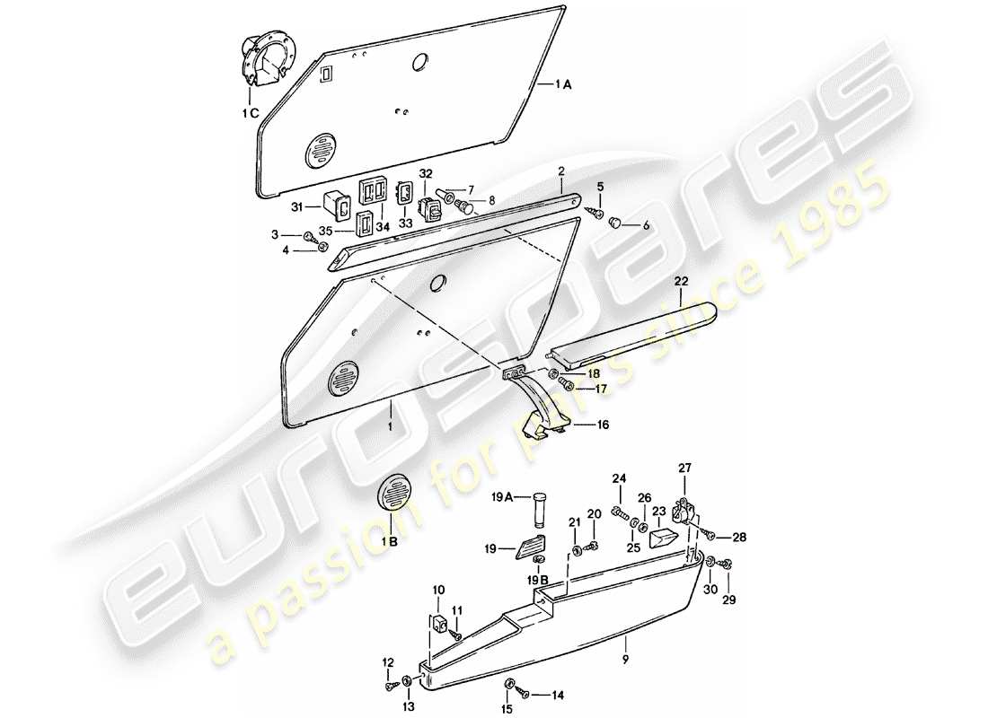 porsche 911 (1978) interior equipment - doors part diagram