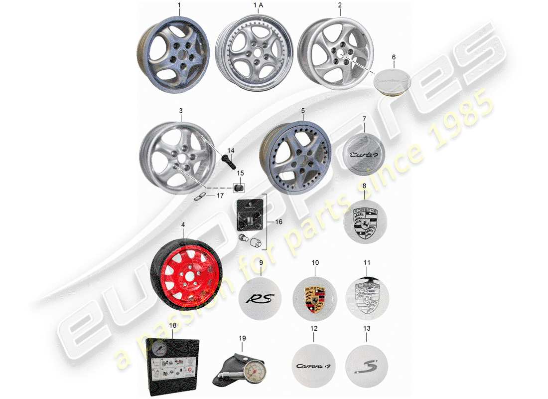 porsche 993 (1994) alloy wheel part diagram