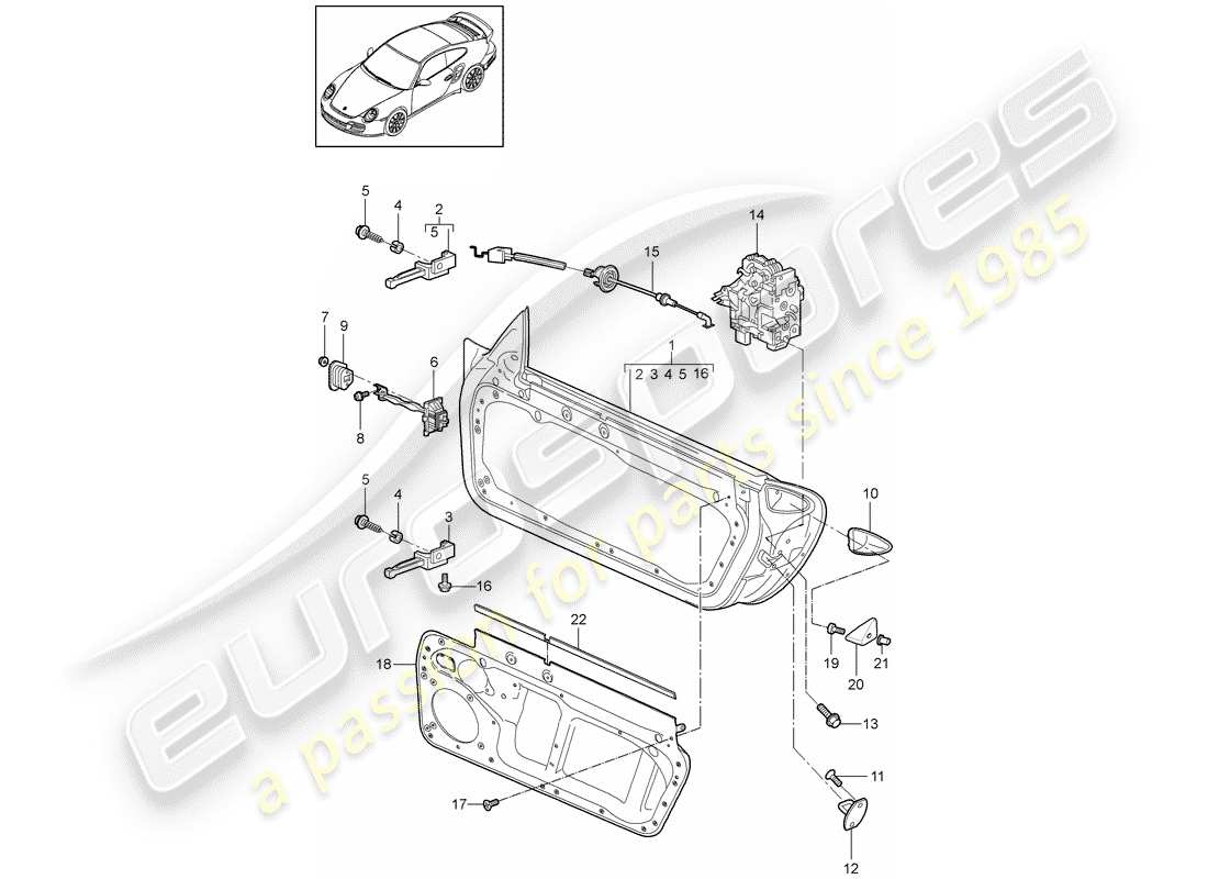 porsche 911 t/gt2rs (2011) door shell parts diagram