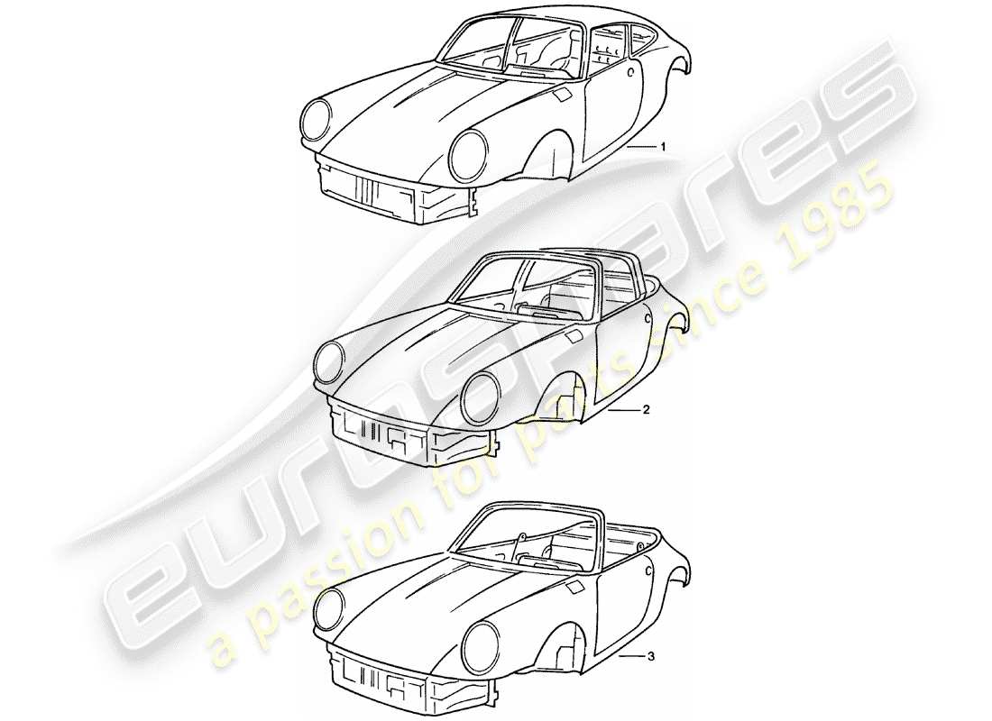 porsche 911 (1983) car body - primed - sealed - with: - underbody protection - bodyshells can only - only available from current part diagram