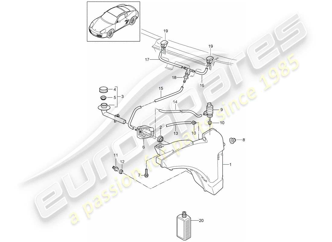 porsche cayman 987 (2010) windshield washer unit parts diagram