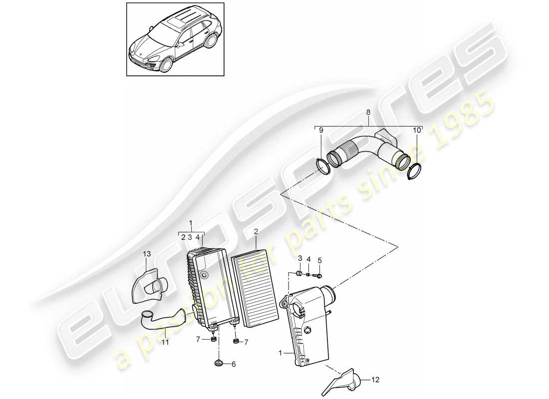 porsche cayenne e2 (2018) air cleaner with connecting part diagram