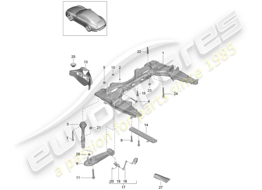 porsche 991 (2013) cross member parts diagram