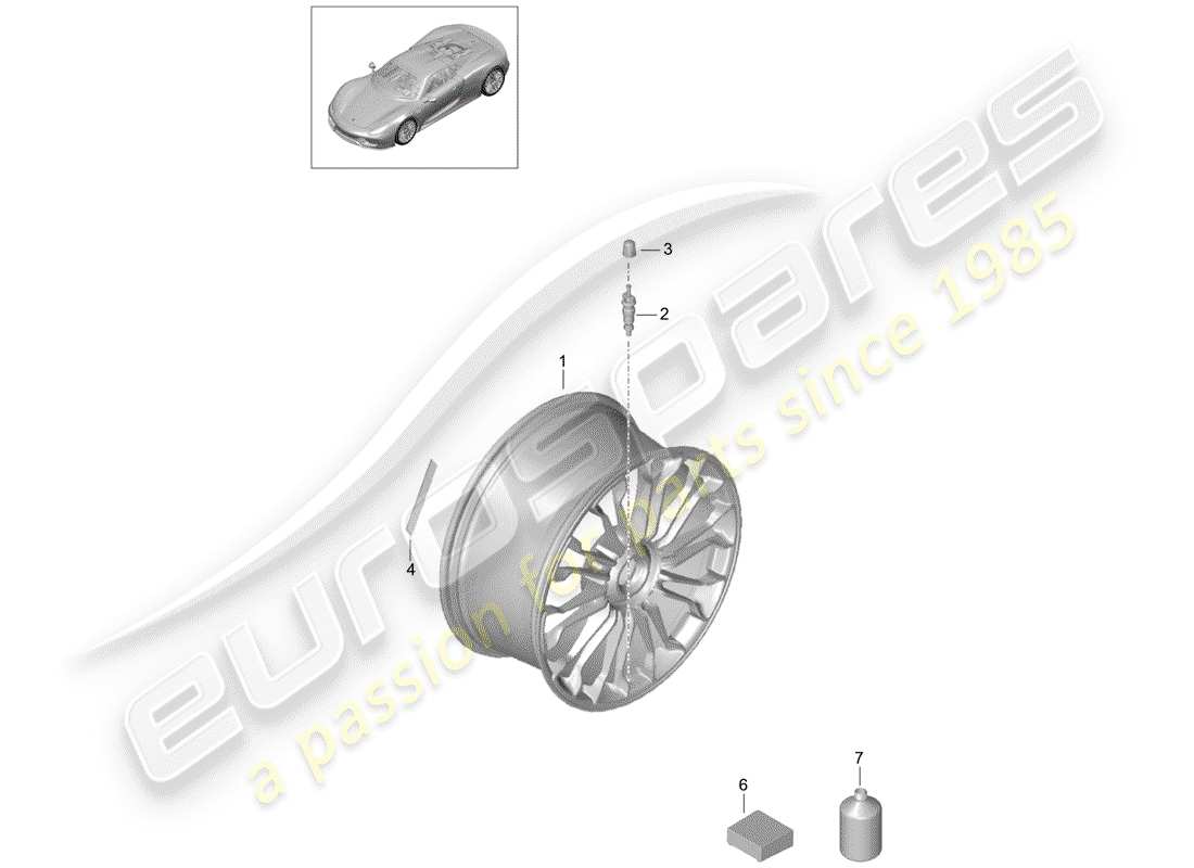 porsche 918 spyder (2015) wheels parts diagram