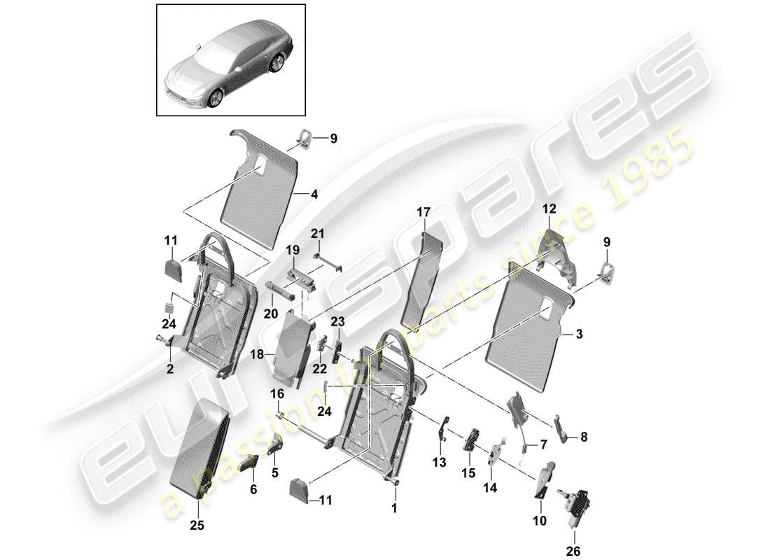 porsche panamera 971 (2017) back seat backrest part diagram
