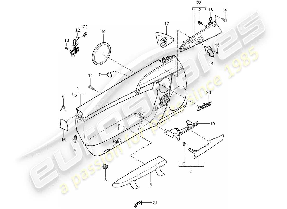 porsche cayman 987 (2006) door panel part diagram