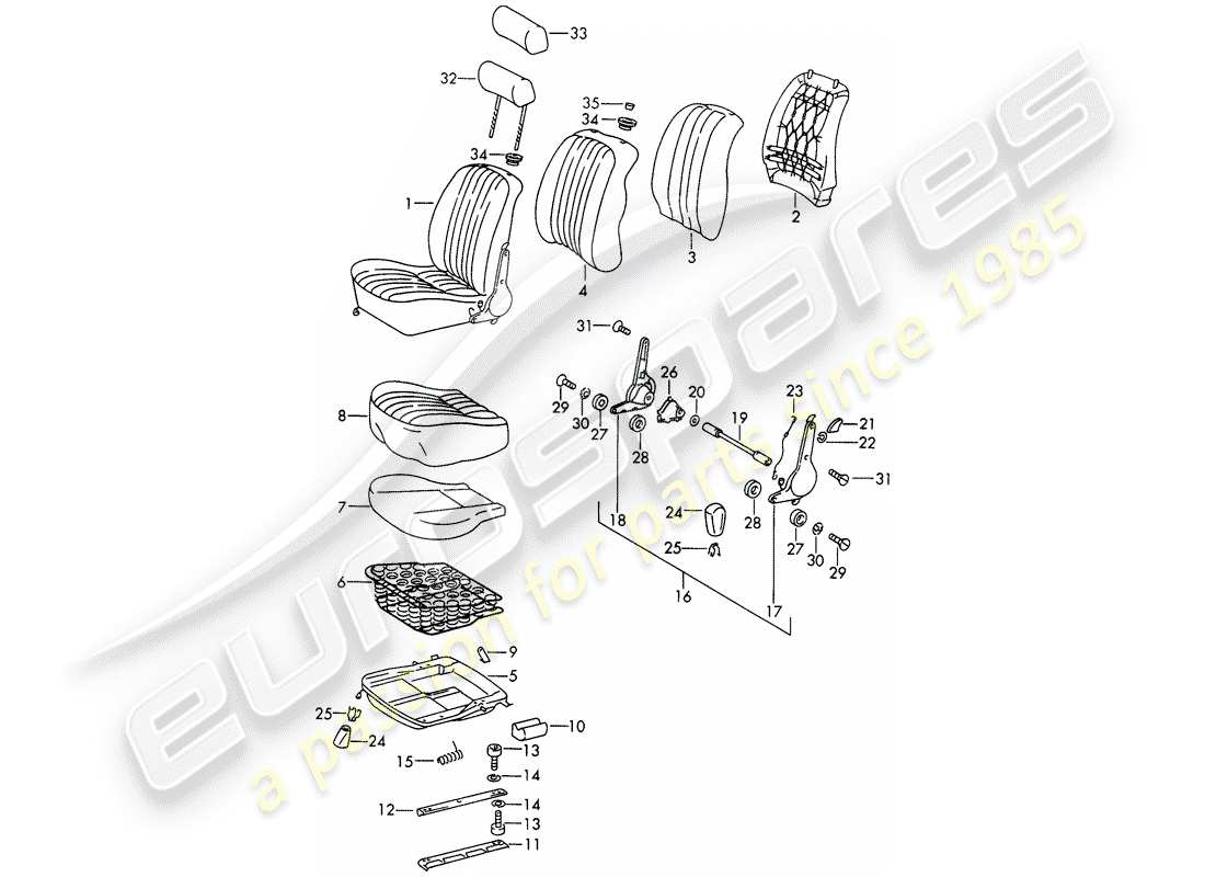 porsche 911/912 (1967) front seat - d - mj 1969>> part diagram