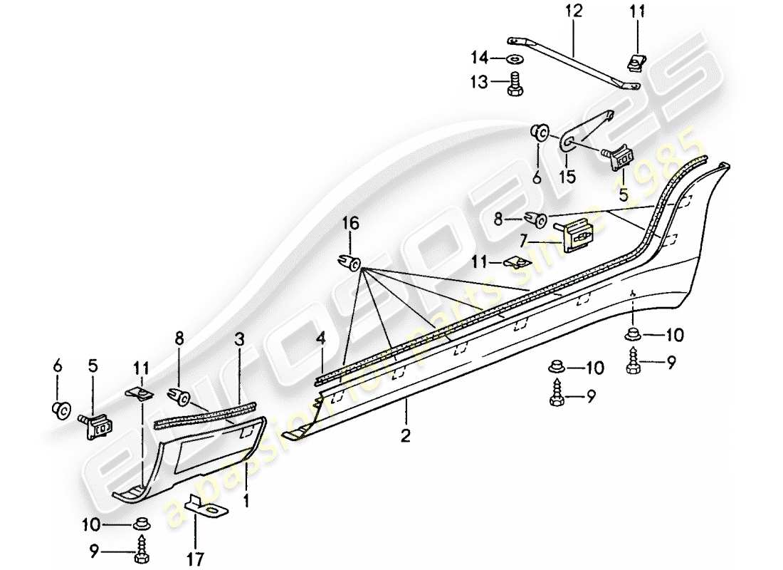 porsche 968 (1994) side member trim part diagram