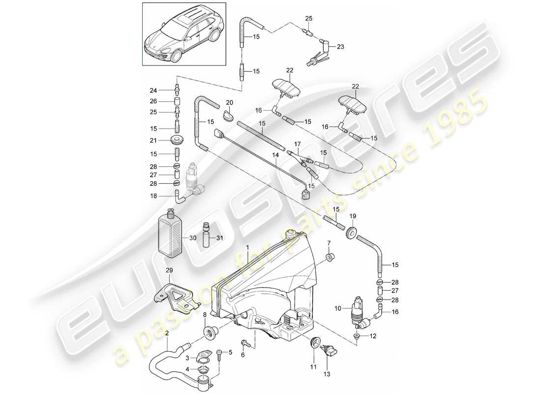 porsche cayenne e2 (2018) windshield washer unit part diagram