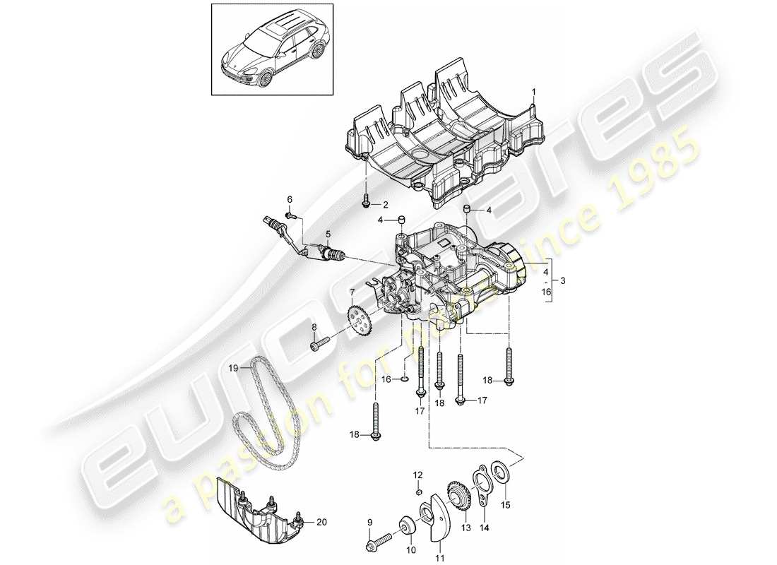 porsche cayenne e2 (2018) oil baffle plate part diagram