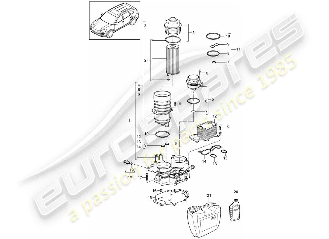 porsche cayenne e2 (2016) oil filter parts diagram