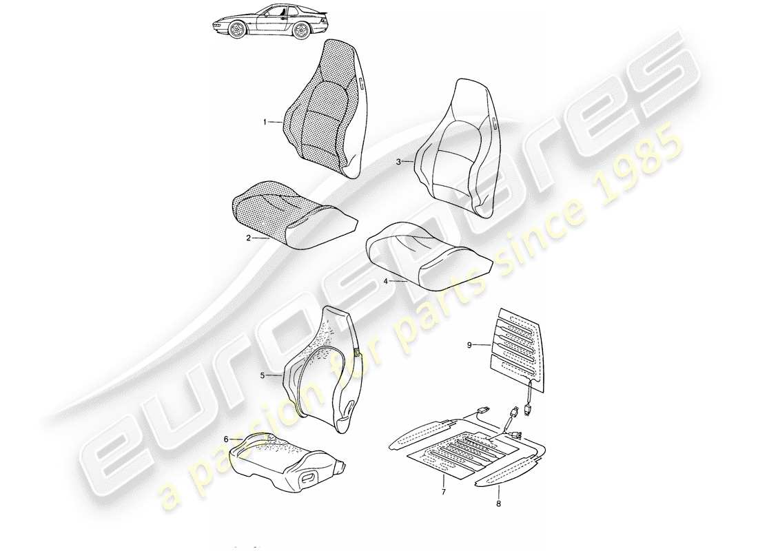 porsche seat 944/968/911/928 (1986) cover - sports seat - d - mj 1994>> - mj 1995 parts diagram