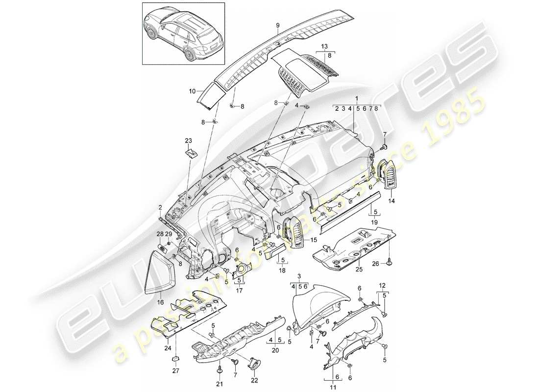 porsche cayenne e2 (2018) dash panel trim part diagram