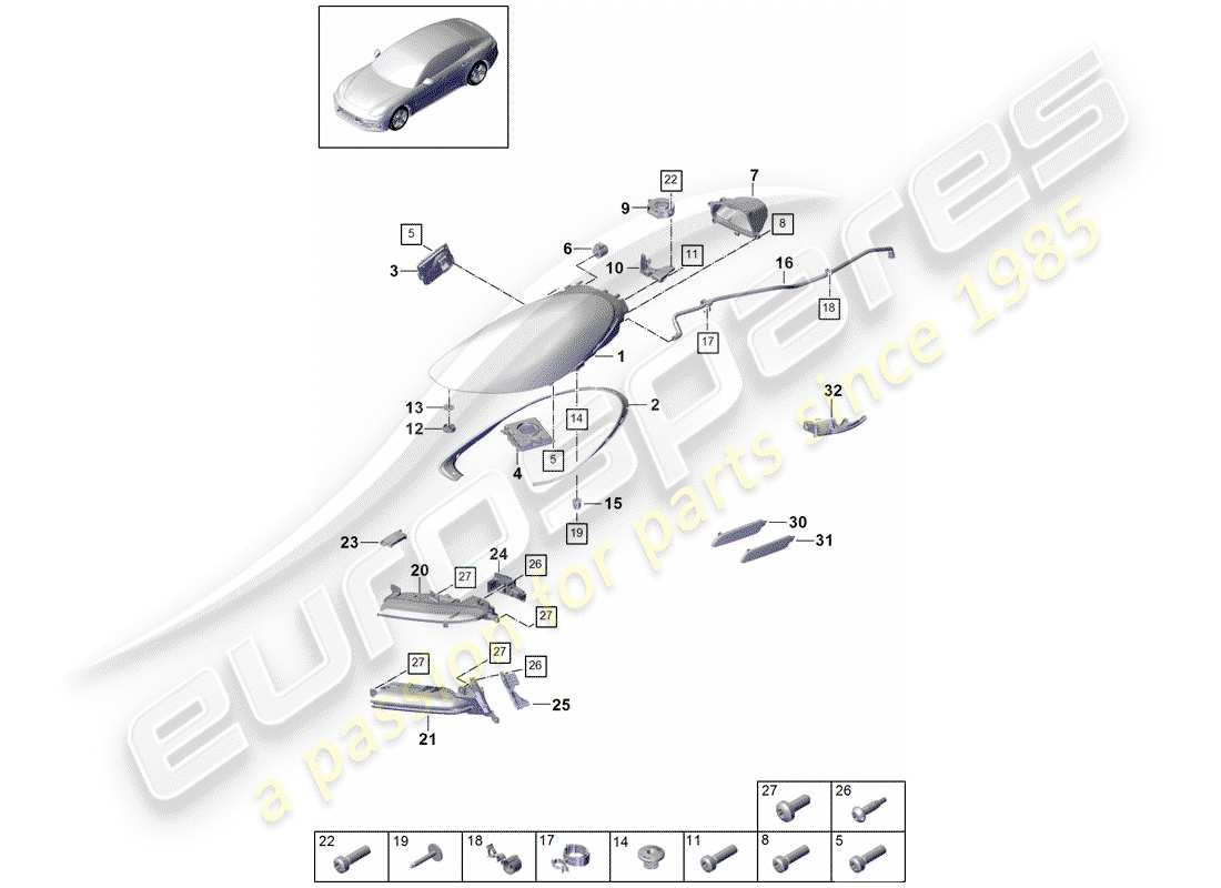 porsche panamera 971 (2017) led headlight part diagram