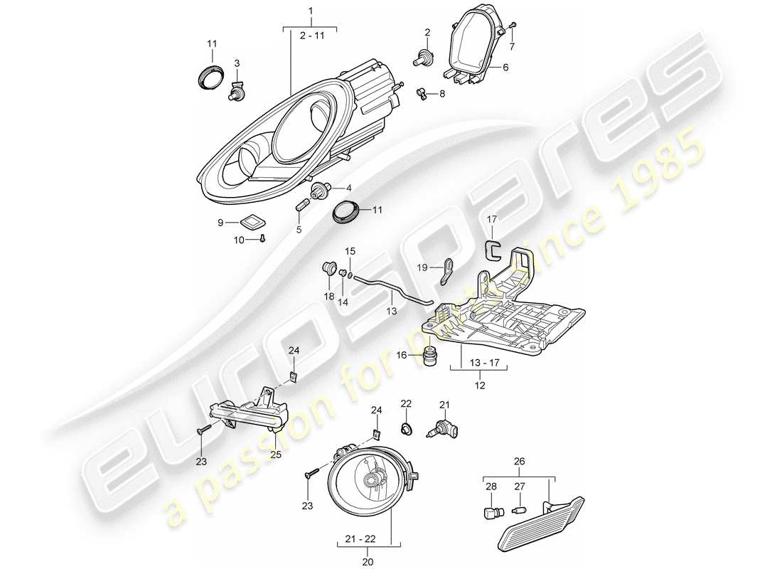 porsche cayman 987 (2012) headlamp part diagram