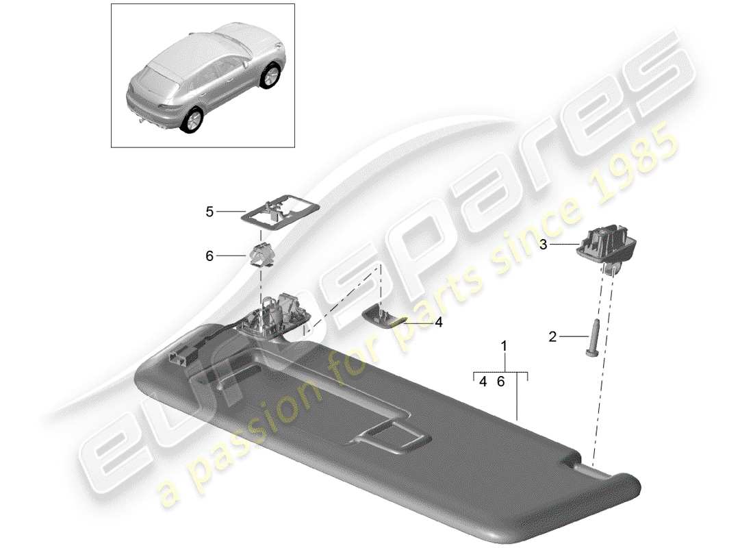 porsche macan (2018) sun vizors parts diagram