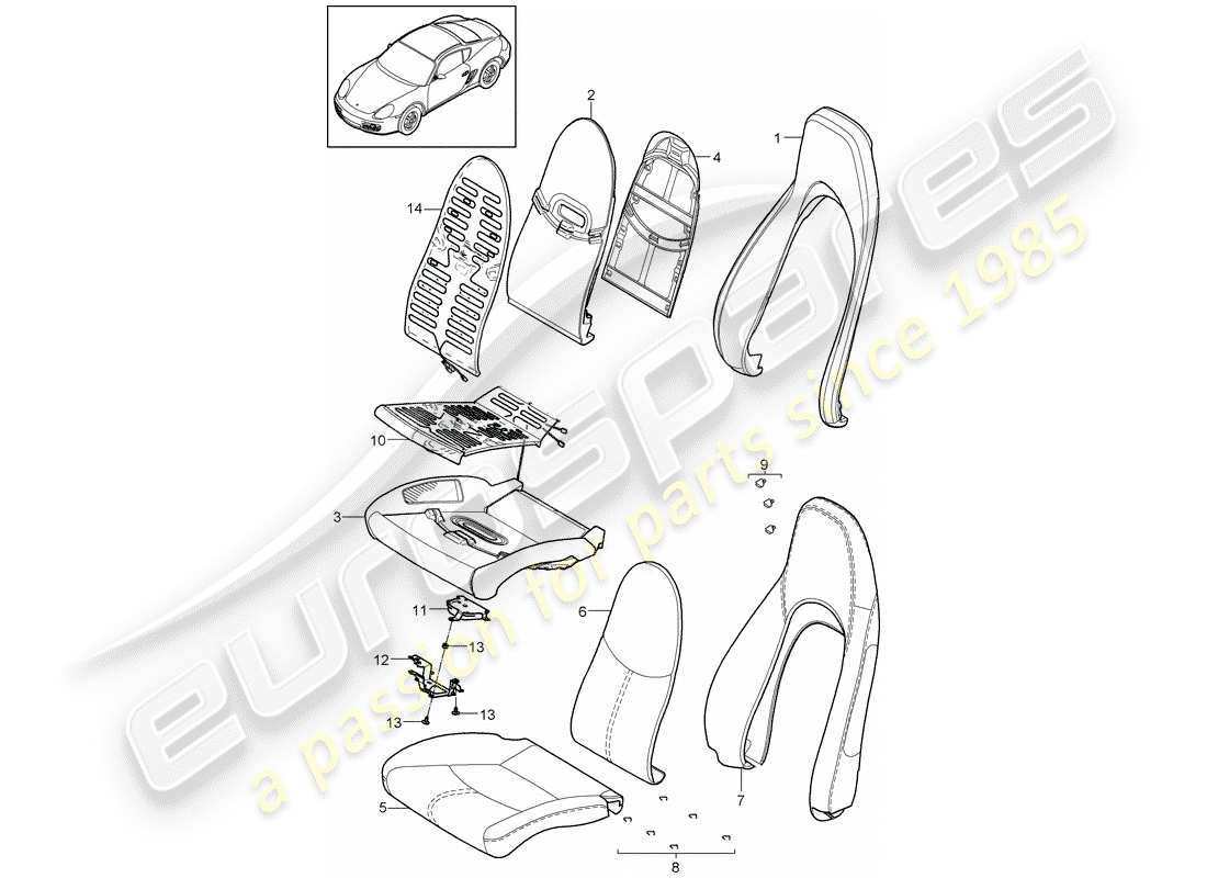 porsche cayman 987 (2010) foam part parts diagram