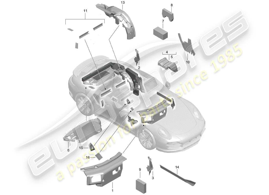 porsche 991 t/gt2rs body shell part diagram