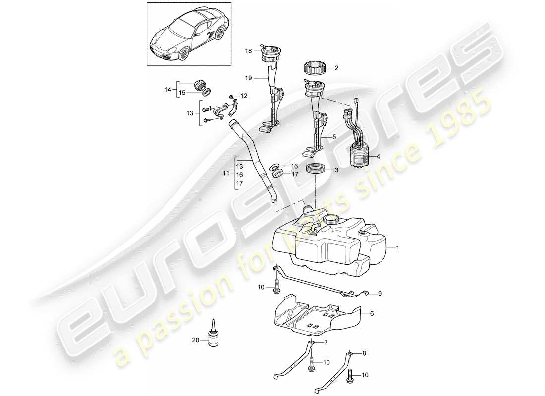 porsche cayman 987 (2012) fuel tank parts diagram