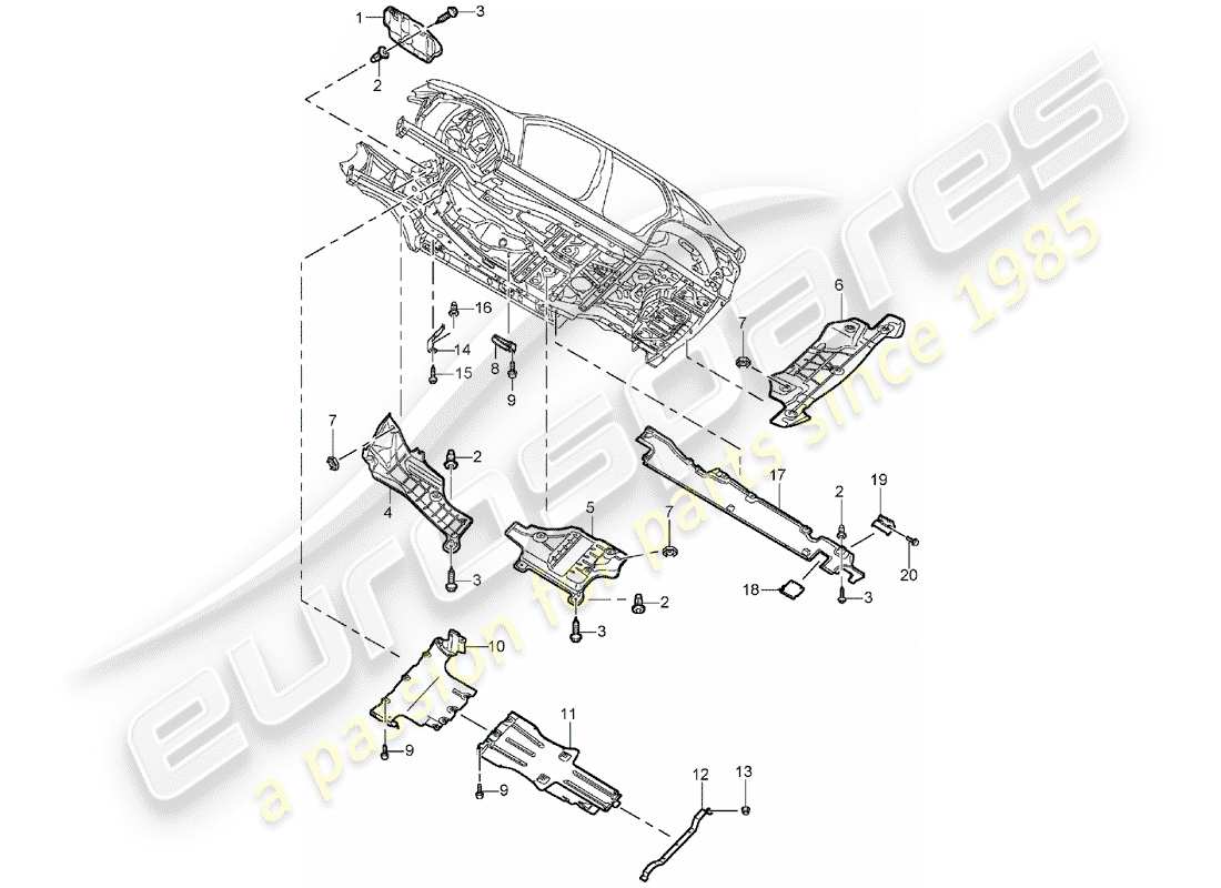 porsche cayenne (2003) underbody lining part diagram