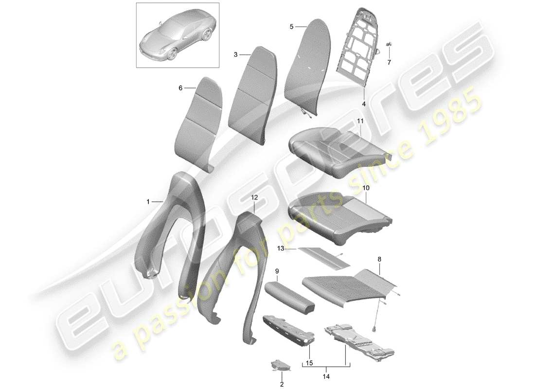 porsche 991 (2013) foam part parts diagram