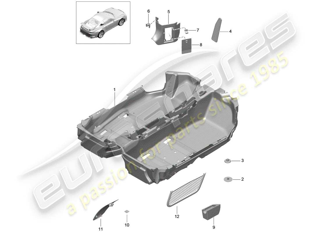 porsche 991r/gt3/rs (2020) floor cover parts diagram