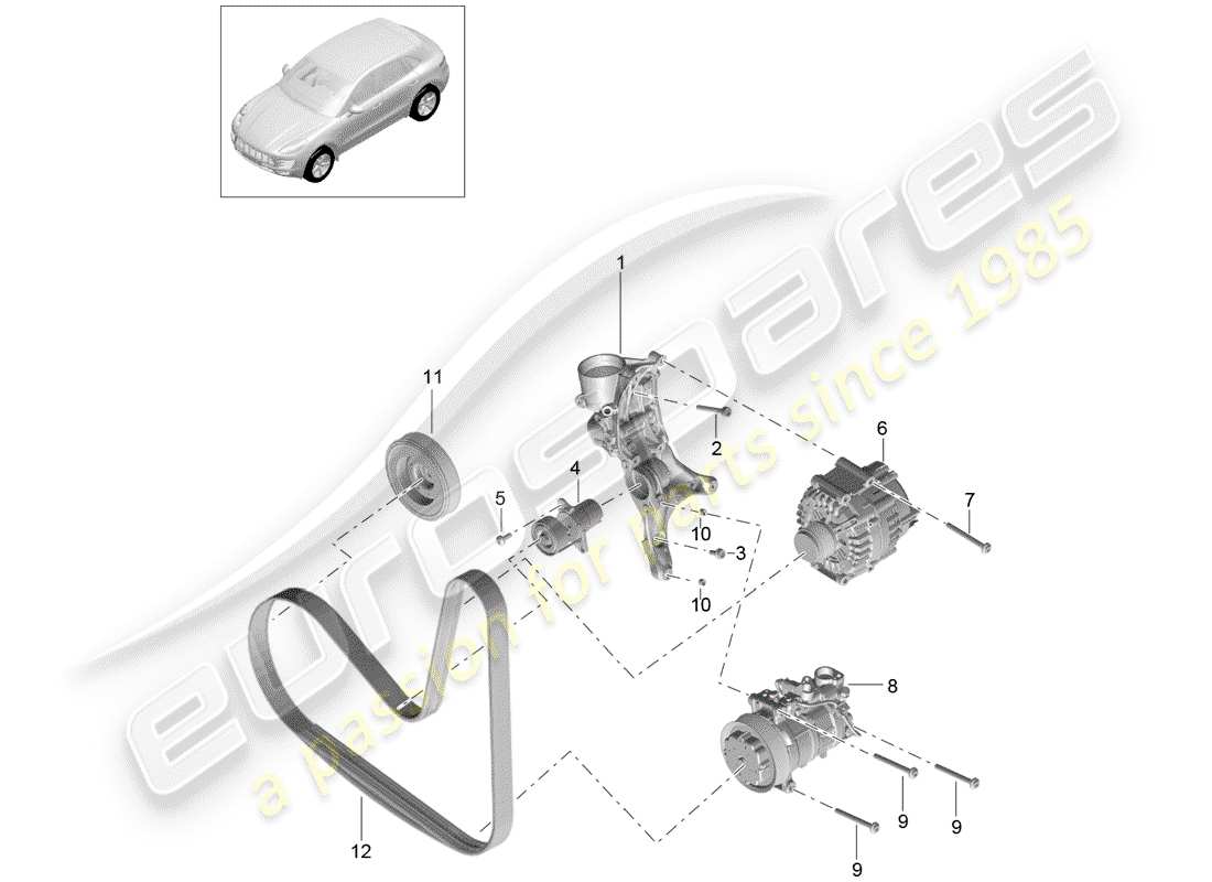 porsche macan (2018) belt tensioning damper part diagram