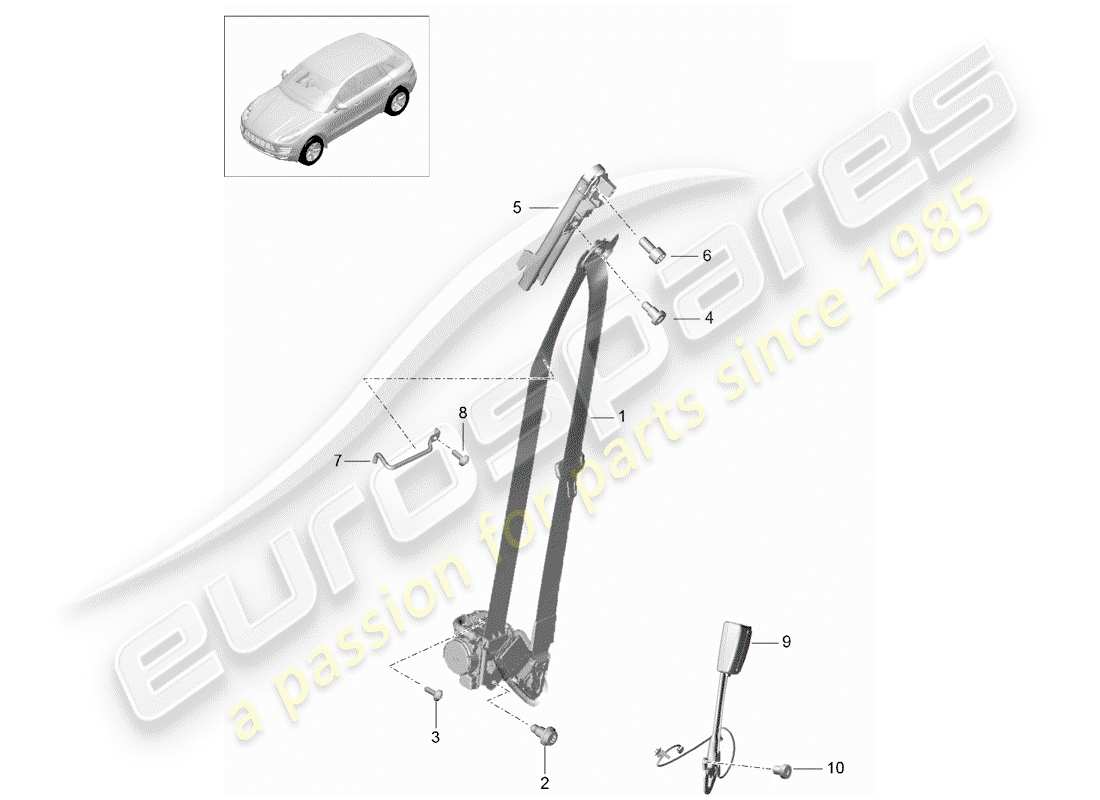 porsche macan (2018) three-point seat belt part diagram