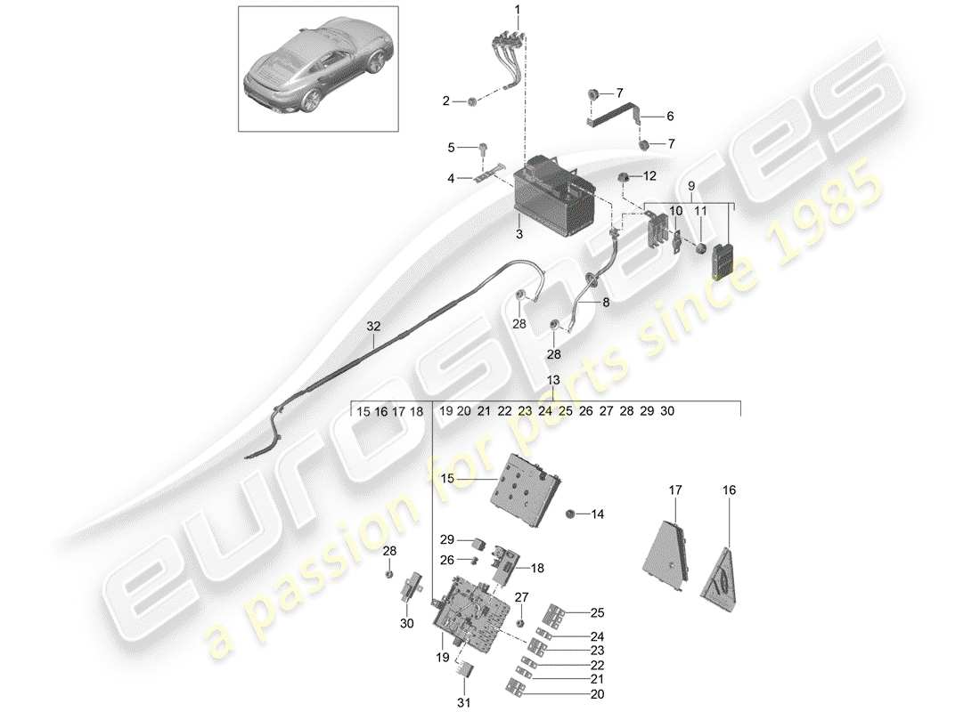 porsche 991 t/gt2rs battery part diagram