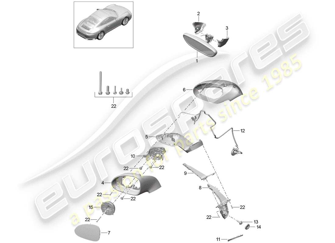 porsche 991 gen. 2 (2019) rear view mirror inner part diagram